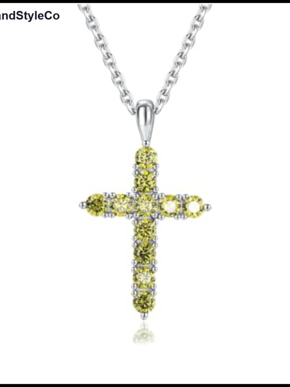 925 Sterling Silver Birthstone Cross Pendant Necklace White Gold Plated